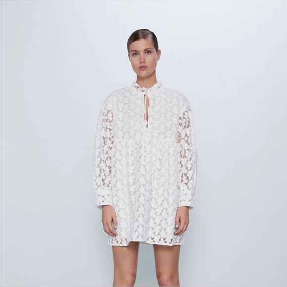 Zara Dresses & Skirts - Zara Spectacular Textured Lace, White Mini Dress, Size S